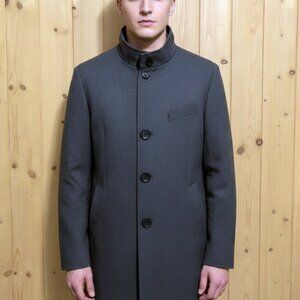 HUGO BOSS "Shanty1" Men's Gray Wool Slim Fit Trench Coat Jacket, Size US 46R